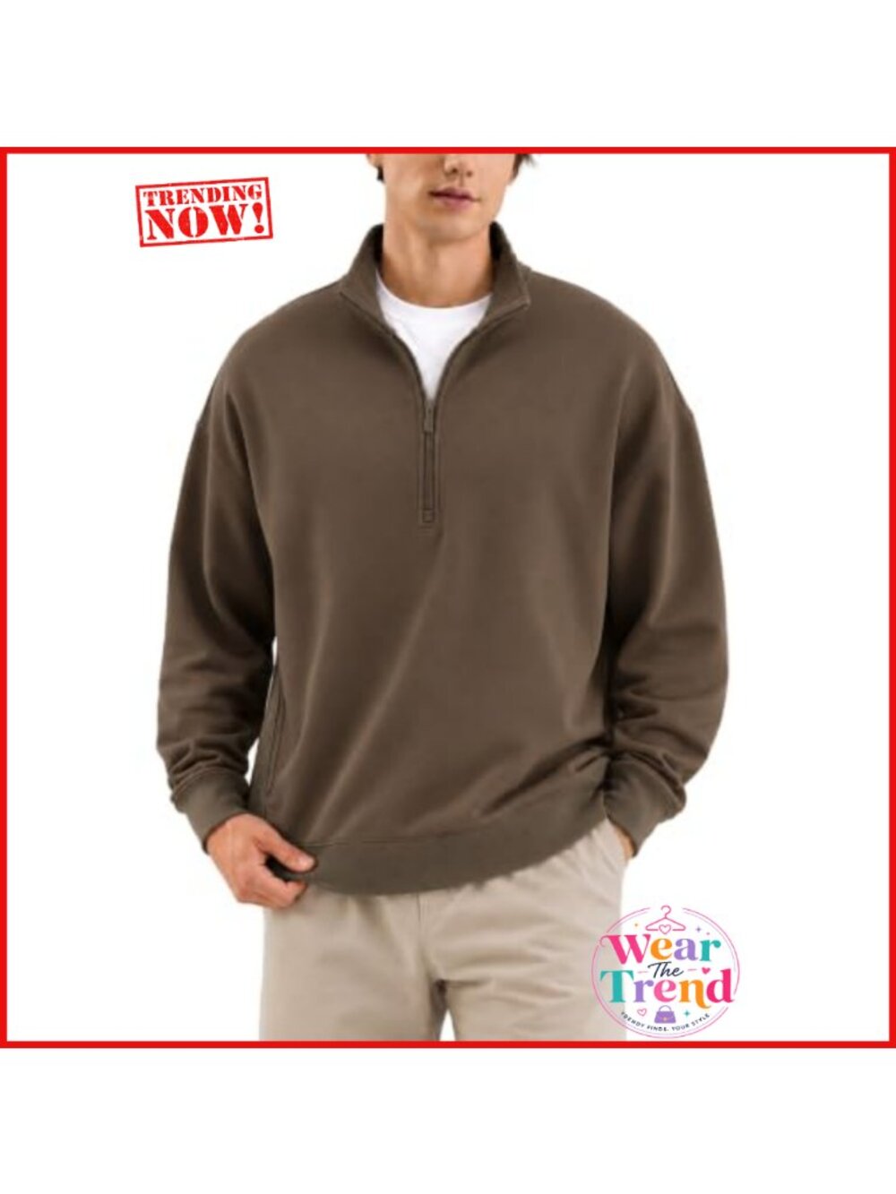 Unisex Oversized Quarter Zip Fleece Sweatshirt Mock Neck Side Pockets